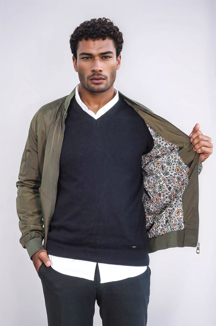 WSS Zippered Flap Pockets Khaki Men Bomber Coat  - Wembley