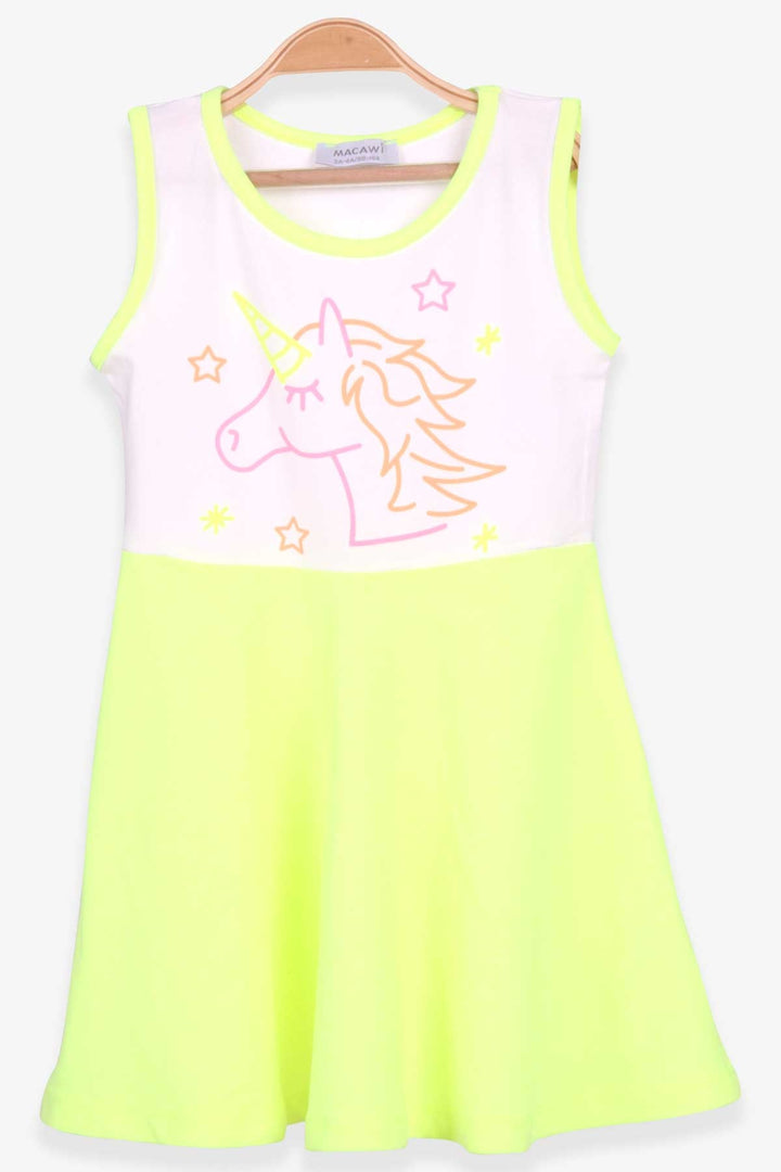 BRE Macaw Girl's Dress Unicorn Printed 3-7 Years, Neon Green - San Tan Valley