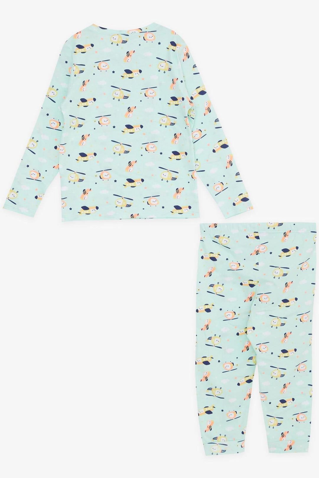 BRE Macaw Girl's Pajama Set Colorful Helicopter Patterned 1.5-5 Years, Aqua Green - Muskegon