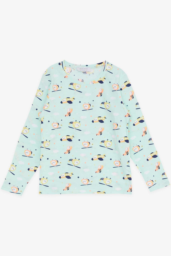 BRE Macaw Girl's Pajama Set Colorful Helicopter Patterned 1.5-5 Years, Aqua Green - Muskegon