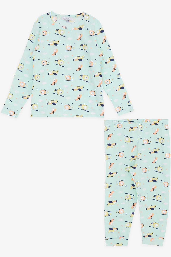 BRE Macaw Girl's Pajama Set Colorful Helicopter Patterned 1.5-5 Years, Aqua Green - Muskegon
