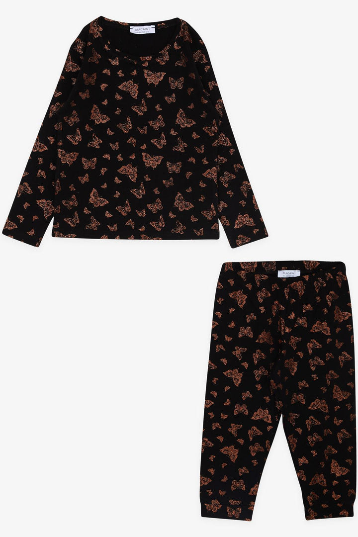 BRE Macaw Girl's Pajama Set with Glittery Butterfly Pattern, 3-7 Years, Black - Gjilan
