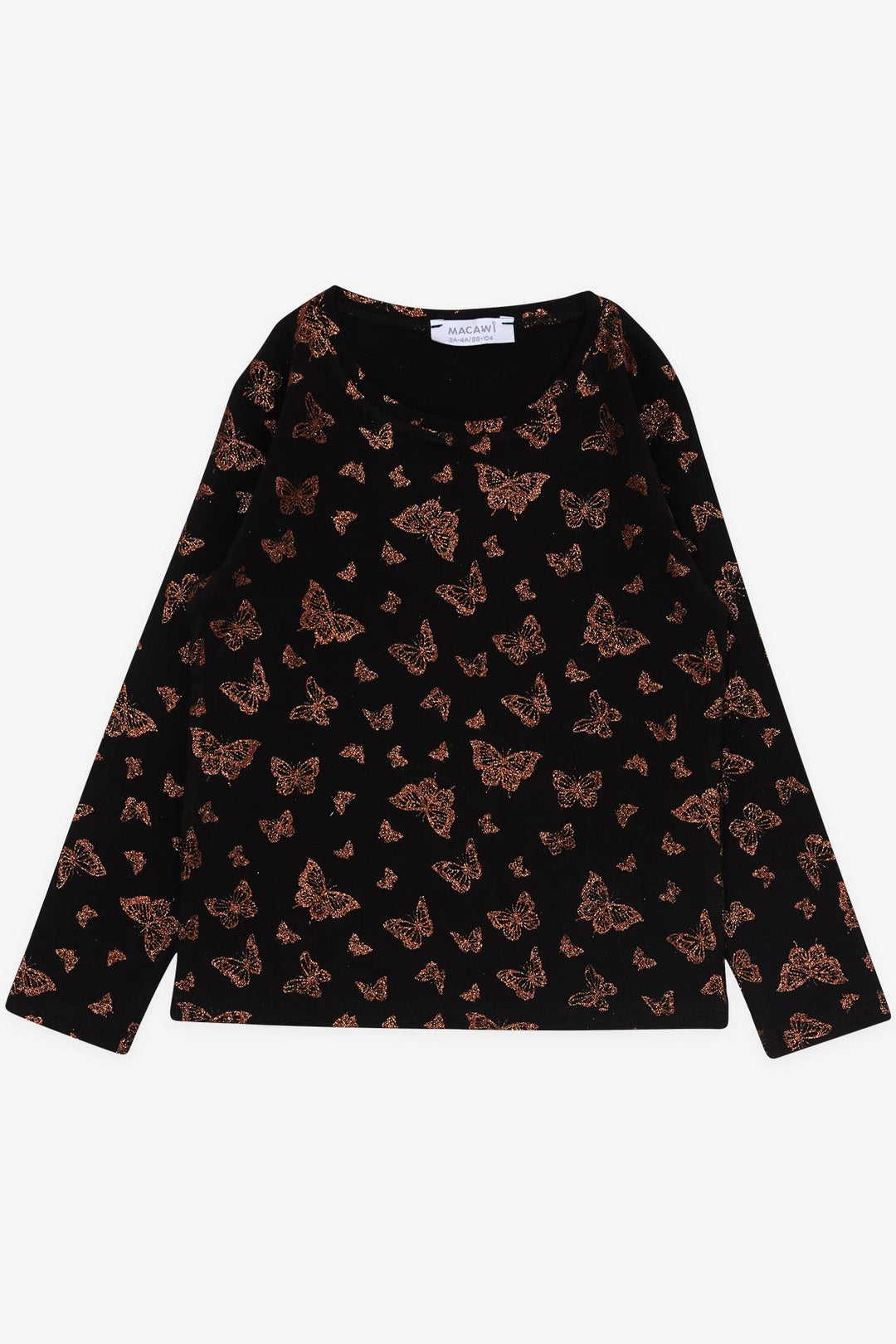 BRE Macaw Girl's Pajama Set with Glittery Butterfly Pattern, 3-7 Years, Black - Gjilan