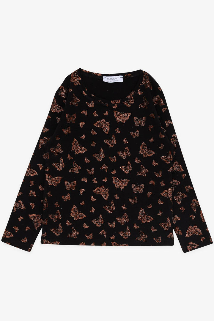BRE Macaw Girl's Pajama Set with Glittery Butterfly Pattern, 3-7 Years, Black - Gjilan
