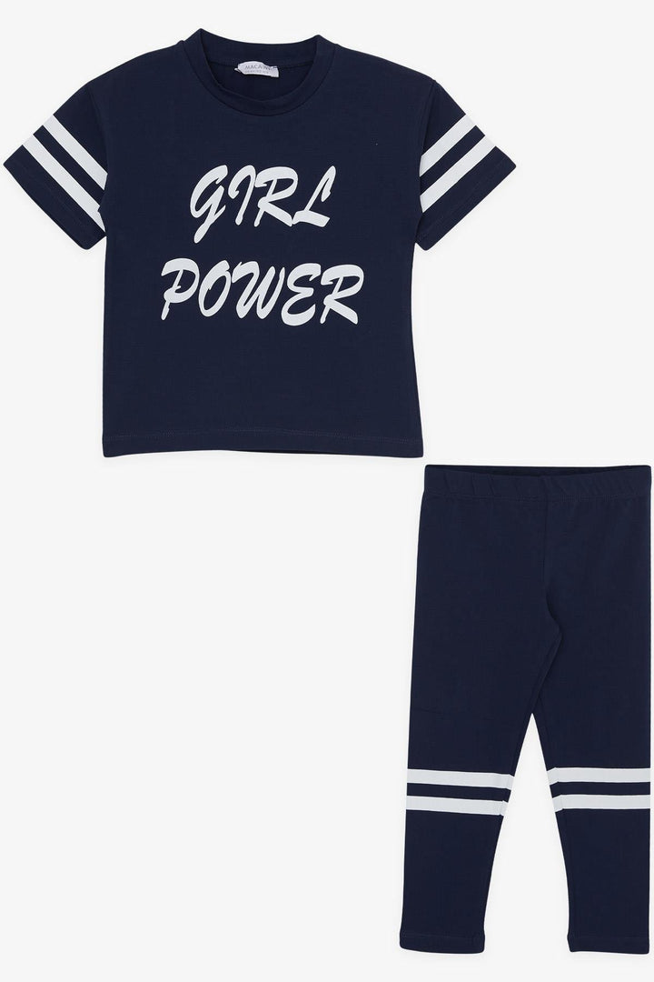BRE Macaw Girl Child Leggings Set with Summer Print, 3-7 Years, Navy Blue - Grenoble
