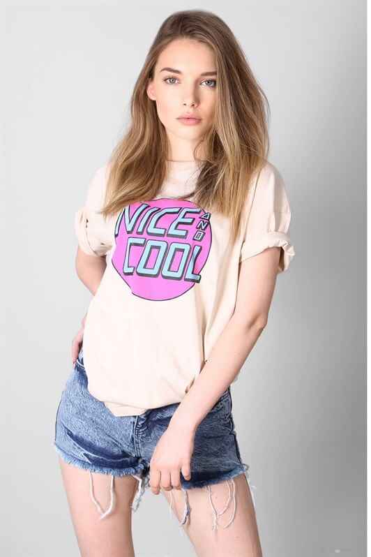 MDX Mad Girls Beige Printed T-Shirt Mg1149 - Schwerin