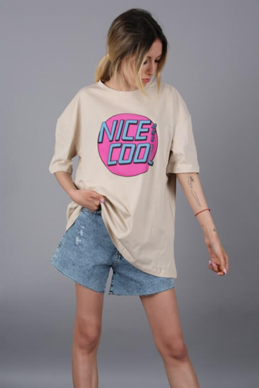 MDX Mad Girls Beige Printed T-Shirt Mg1149 - Schwerin