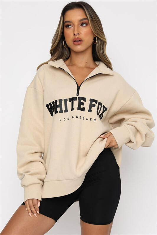 MDX Beige Zipper Detailed Printed Sweatshirt Mg1246 - Jackson
