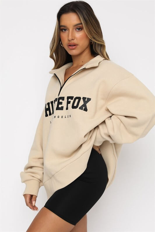 MDX Beige Zipper Detailed Printed Sweatshirt Mg1246 - Jackson