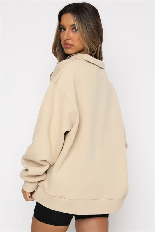 MDX Beige Zipper Detailed Printed Sweatshirt Mg1246 - Jackson