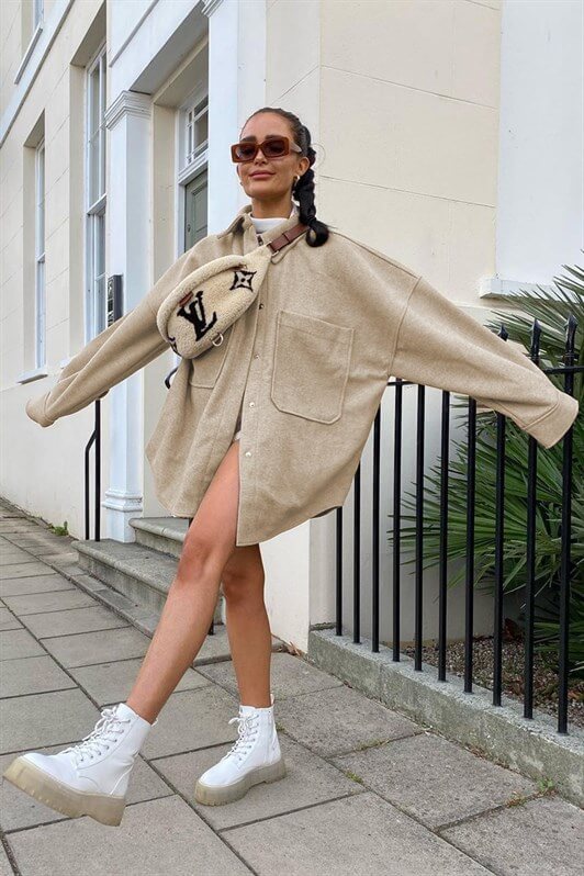MDX Mad Girls Beige Oversized Shirt Jacket MG1281 - Holland
