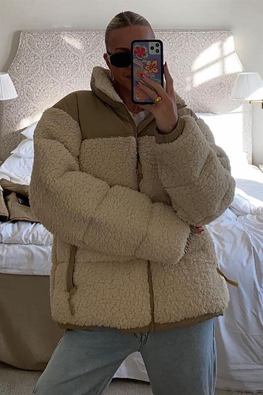 MDX Beige Plush Oversized Coat MG1371 - Pembroke Pines