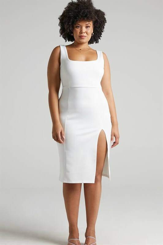 MDX Mad Girls White Midi Basic Dress MG1423 - Baytown