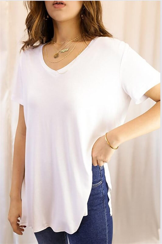 MDX Mad Girls White V-Neck Loose Women's T-Shirt MG310 - Ciudad Victoria