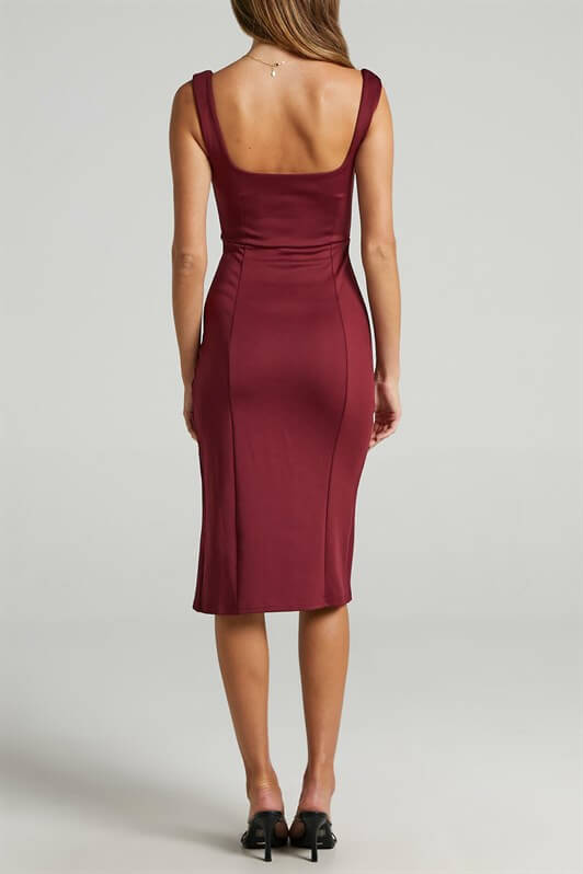 MDX Burgundy Strappy Slit Detail Midi Dress - Purmerend