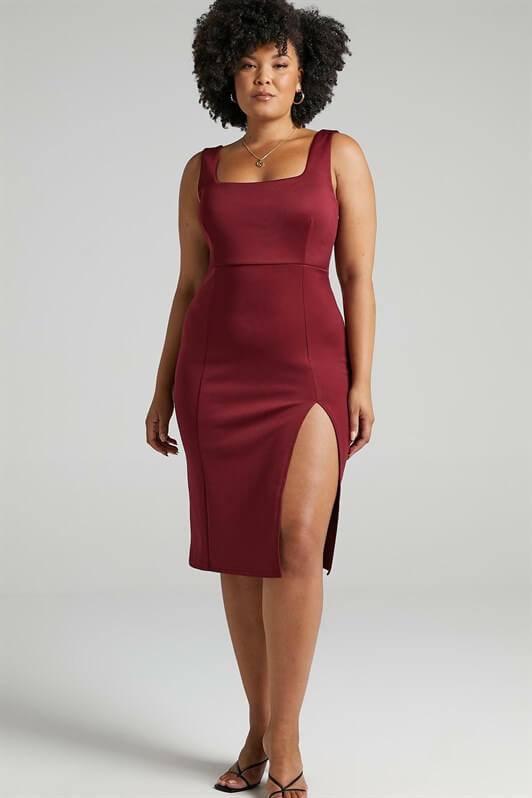 MDX Burgundy Strappy Slit Detail Midi Dress - Purmerend