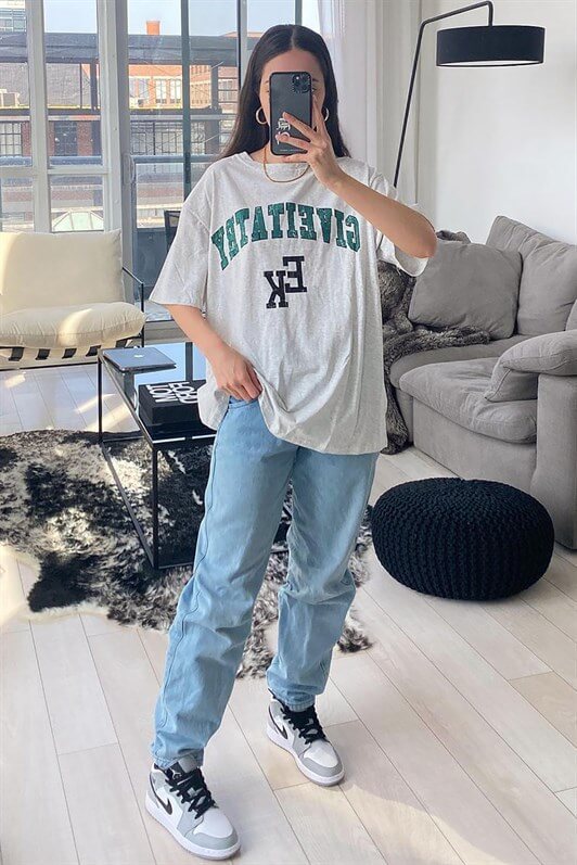 MDX Woman Gray Printed Oversize T-shirt MG1318 - Worthing