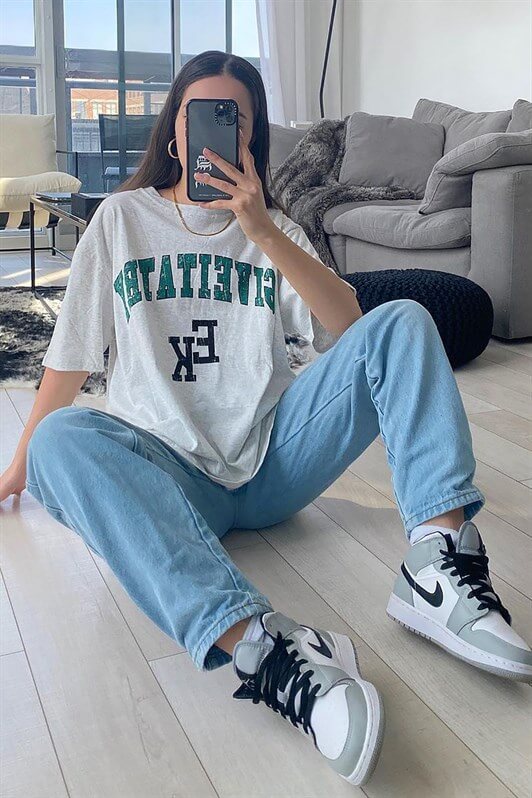 MDX Woman Gray Printed Oversize T-shirt MG1318 - Worthing