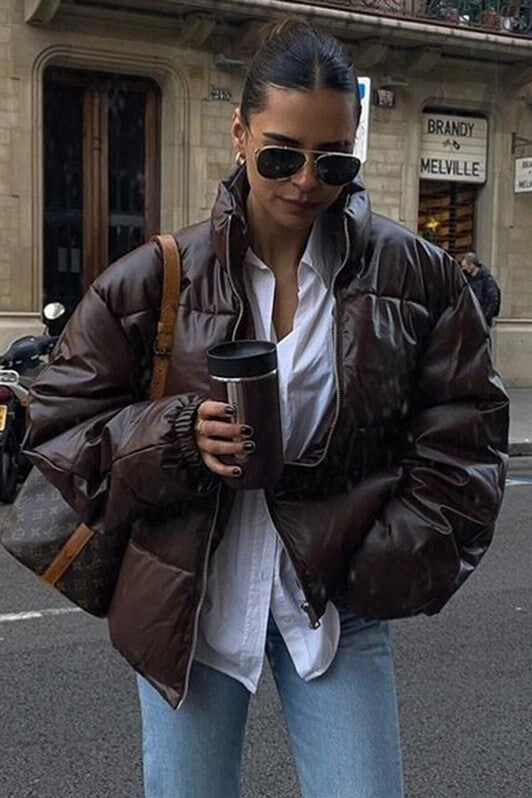 MDX Brown Oversize Basic Leather Jacket MG1387 - Sarasota