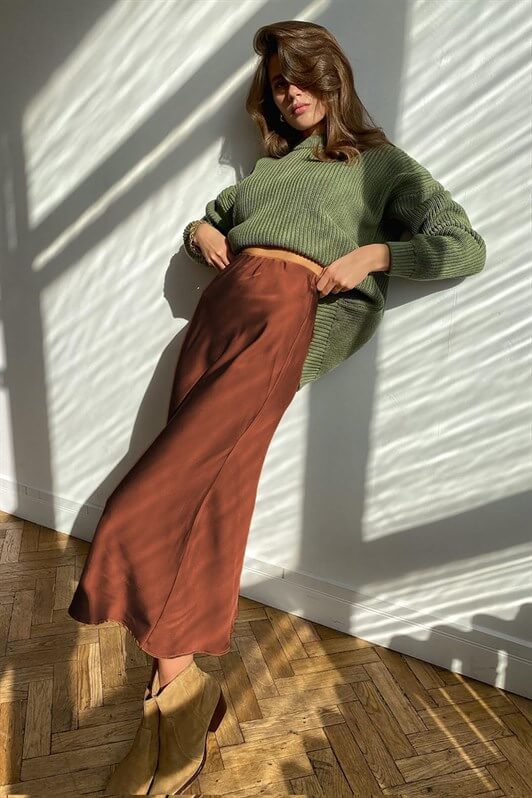 MDX Mad Girls Brown Satin Skirt MG1409 - Erith