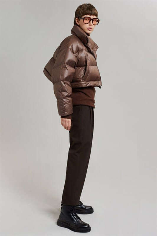 MDX Brown Puffer Jacket with Zipper Detail that Can be Shortened MG1398 - Berdychiv