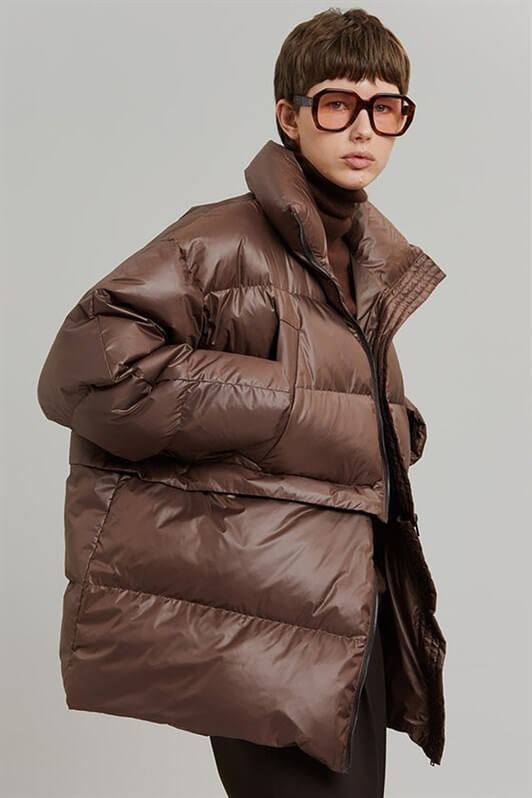MDX Brown Puffer Jacket with Zipper Detail that Can be Shortened MG1398 - Berdychiv