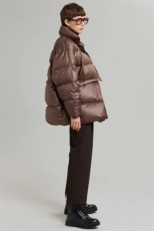 MDX Brown Puffer Jacket with Zipper Detail that Can be Shortened MG1398 - Berdychiv