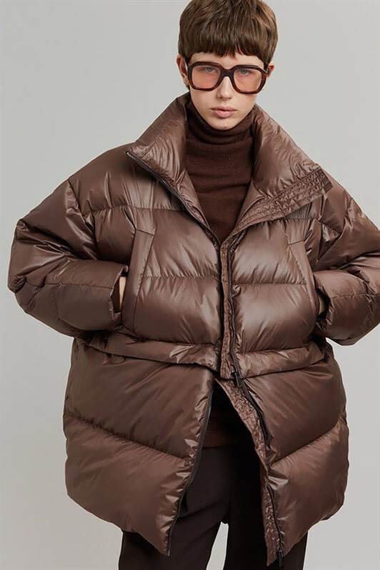 MDX Brown Puffer Jacket with Zipper Detail that Can be Shortened MG1398 - Berdychiv