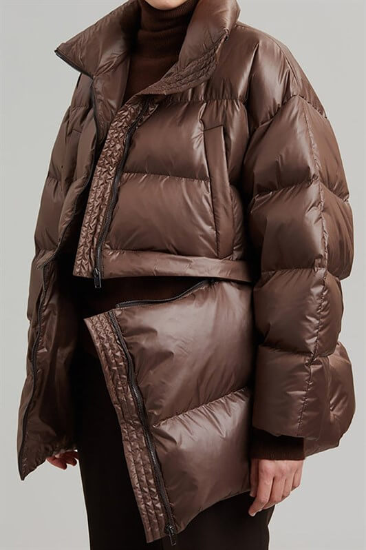 MDX Brown Puffer Jacket with Zipper Detail that Can be Shortened MG1398 - Berdychiv