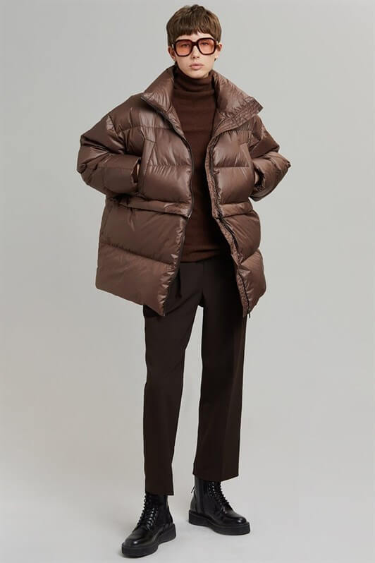 MDX Brown Puffer Jacket with Zipper Detail that Can be Shortened MG1398 - Berdychiv