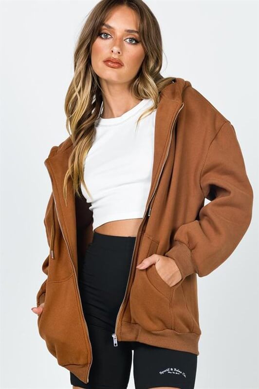 MDX Mad Girls Brown Hooded Sweatshirt with Shirred Sleeves MG1223 - Winter Haven