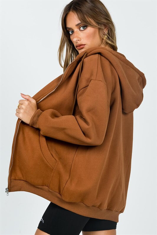 MDX Mad Girls Brown Hooded Sweatshirt with Shirred Sleeves MG1223 - Winter Haven