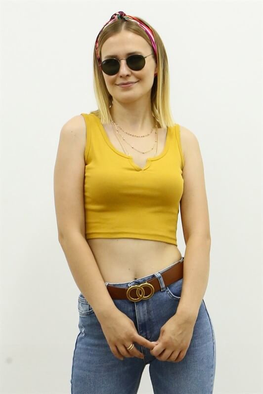 MDX Mad Girls Front Detailed Yellow Crop Top MG362 - Wellington