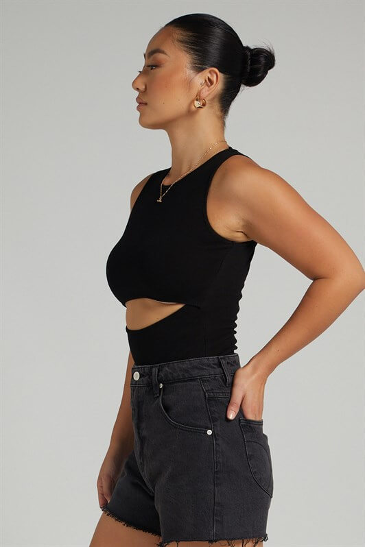 MDX Black Ripped Detail Basic Bodysuit - Huehuetoca