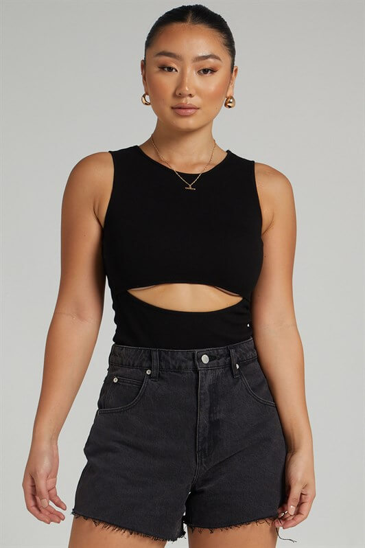 MDX Black Ripped Detail Basic Bodysuit - Huehuetoca