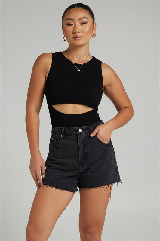 MDX Black Ripped Detail Basic Bodysuit - Huehuetoca