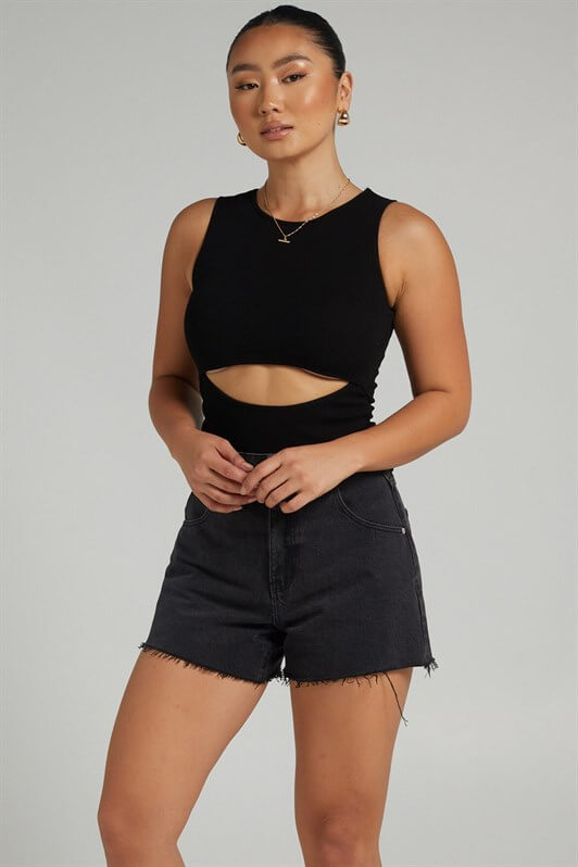 MDX Black Ripped Detail Basic Bodysuit - Huehuetoca
