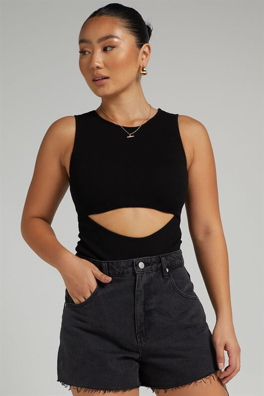 MDX Black Ripped Detail Basic Bodysuit - Huehuetoca