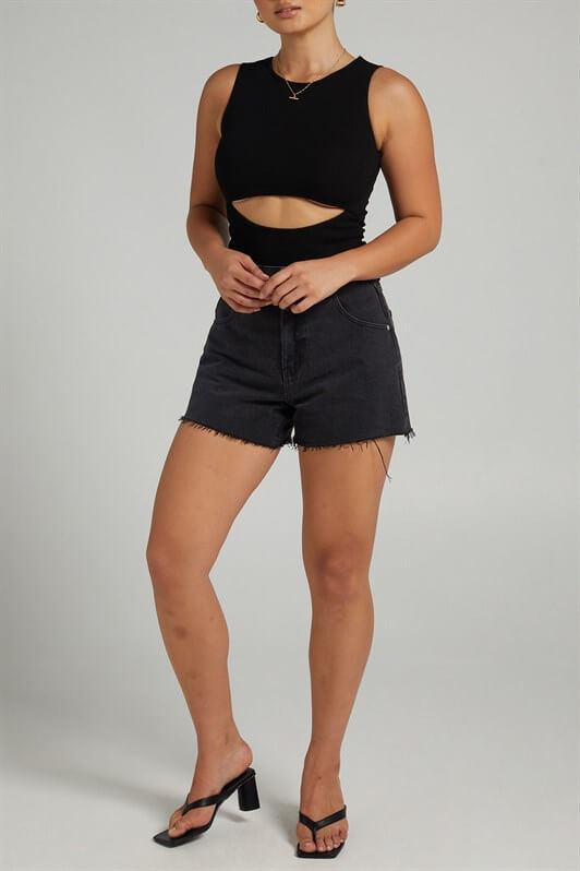 MDX Black Ripped Detail Basic Bodysuit - Huehuetoca