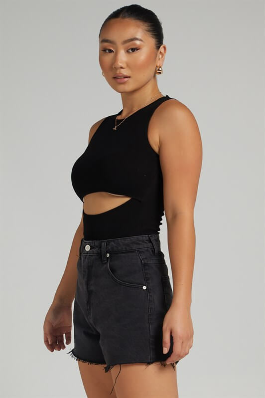 MDX Black Ripped Detail Basic Bodysuit - Huehuetoca