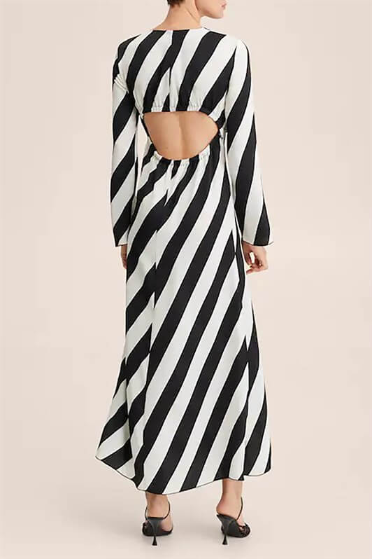 MDX Black Striped Back Detail Long Dress MG1443 - Worcester