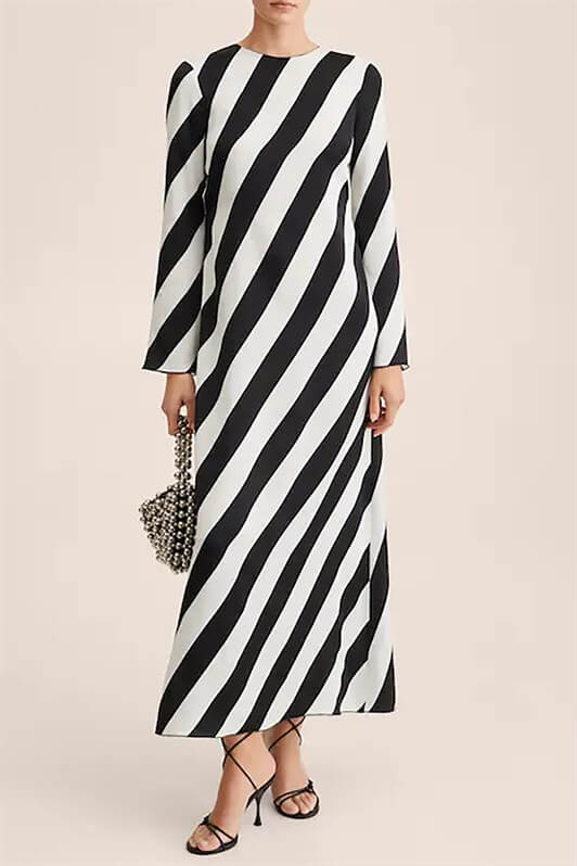 MDX Black Striped Back Detail Long Dress MG1443 - Worcester