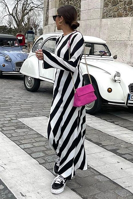 MDX Black Striped Back Detail Long Dress MG1443 - Worcester