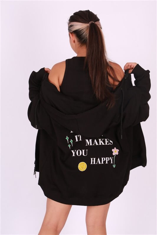 MDX Mad Girls Black Hooded Back Printed Sweatshirt MG1195 - Cieza