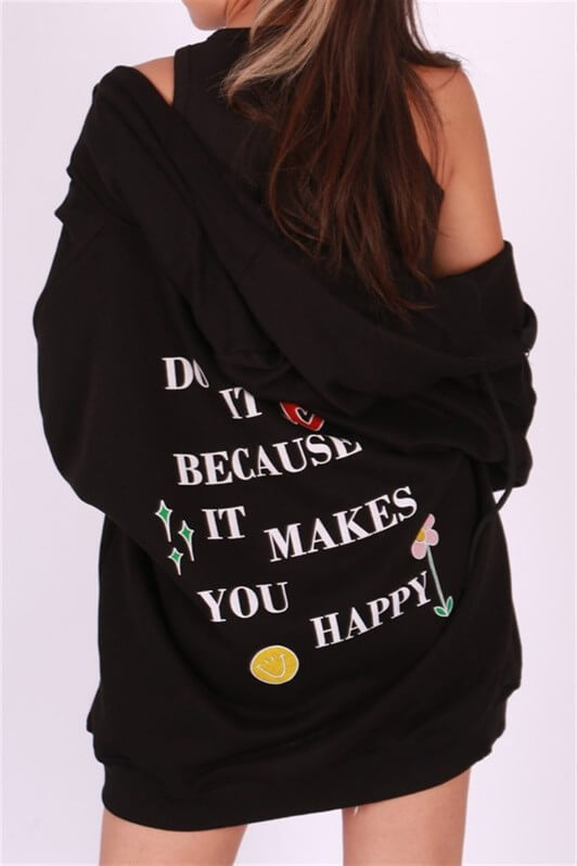 MDX Mad Girls Black Hooded Back Printed Sweatshirt MG1195 - Cieza