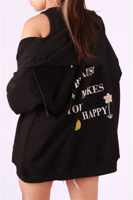 MDX Mad Girls Black Hooded Back Printed Sweatshirt MG1195 - Cieza