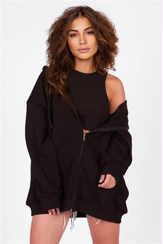 MDX Mad Girls Black Hooded Back Printed Sweatshirt MG1195 - Cieza