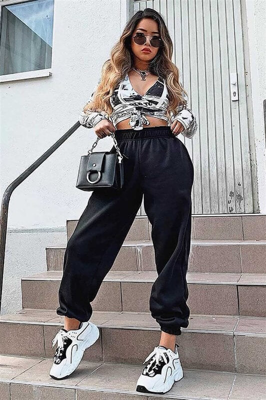 MDX Mad Girls Black Elastic Waist Oversized Women's Sweatpants MG324 - Merthyr Tudful