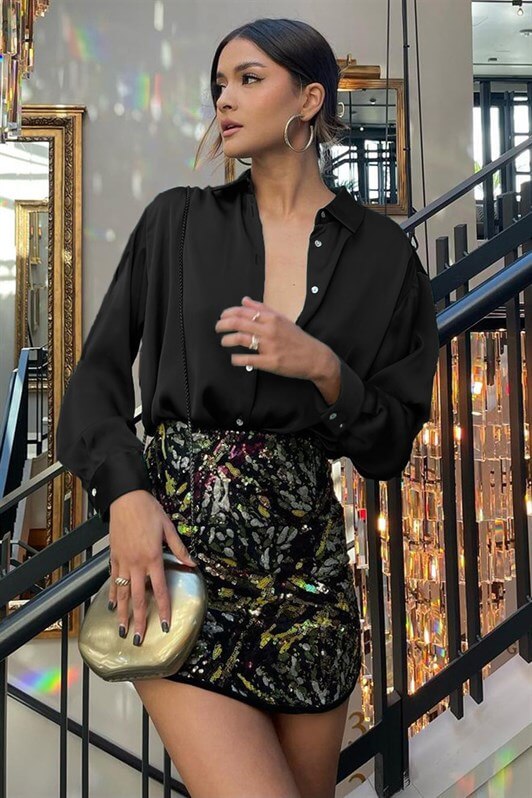 MDX Black Basic Women's Satin Shirt MG1326 - Holyoke