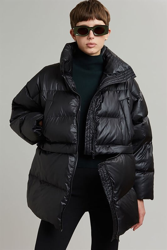 MDX Black Zipper Detailed Adjustable Puffer Jacket MG1398 - Emsdetten